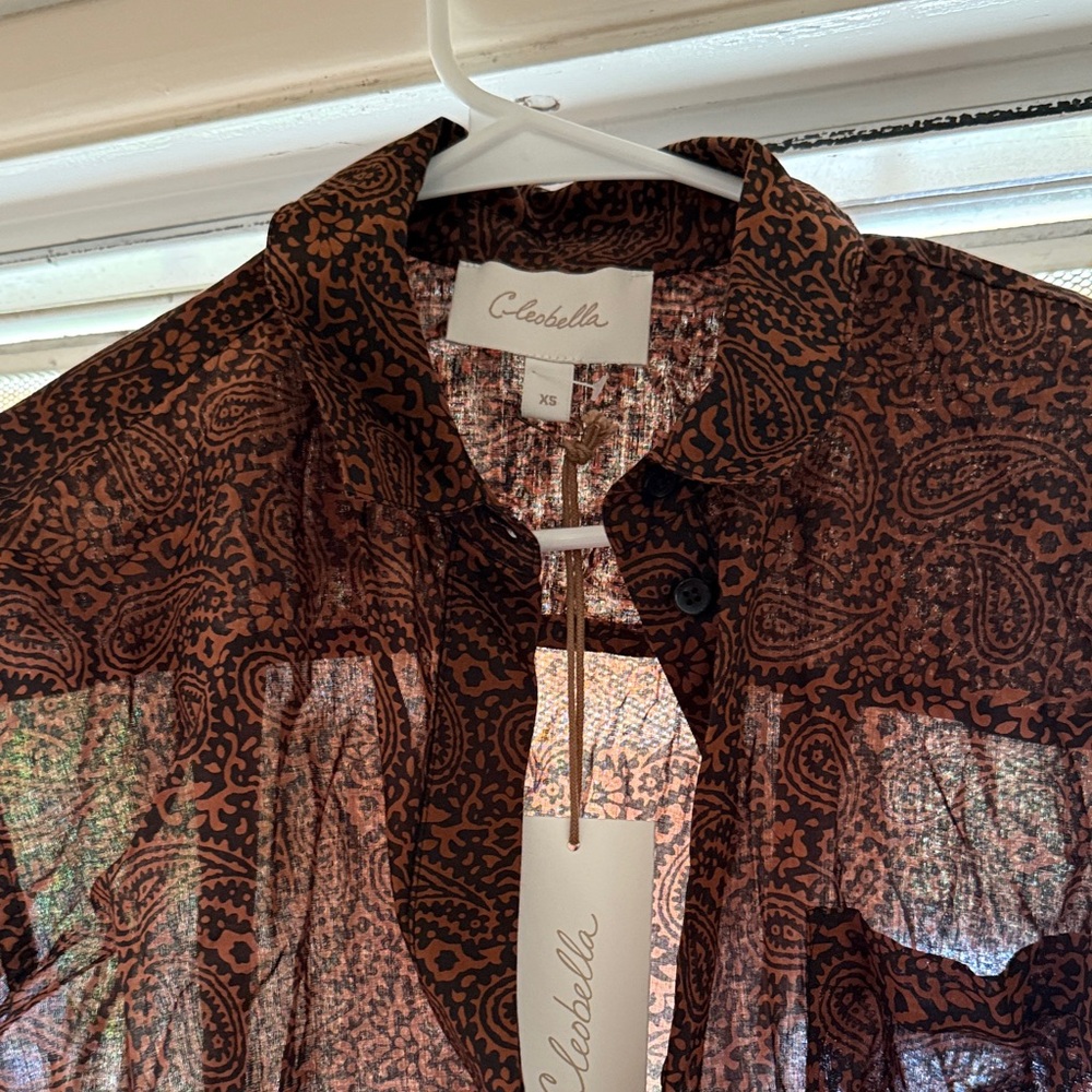 Cleobella Sheer Poppy Paisley Button-Up Blouse - Brown & Black